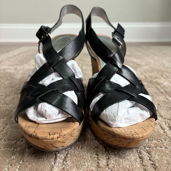 Guess Leather Wedge Platform Sandals Women's 10M Black Strappy Slingback Y2K - Picture 5 of 9